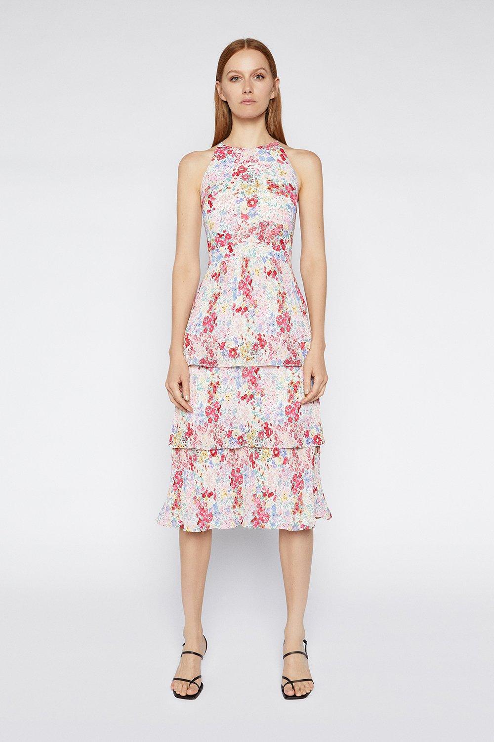 Floral Pleated Midi Dress | Warehouse